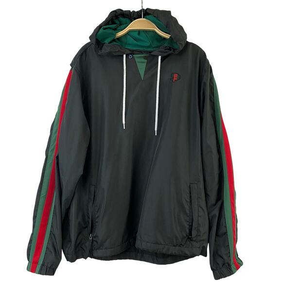 Southpole Retro Y2K Anorak Windbreaker Jacket Men L Black Sport Stripes Gorpcore - Picture 1 of 13